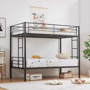 Bunk Bed Metal Twin Over Twin, Industrial Bunkbeds with Ladder and Full-Length Guardrail, Black - Platform Bed Frame