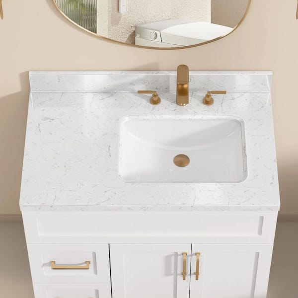 Zeafive CTK 36 in. W x 22 in. D Engineered Stone White Rectangular