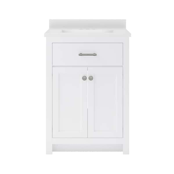 Reese 25 in. W x 19 in. D x 38 in. H Single Sink Bath Vanity in White with White Cultured Marble Top.