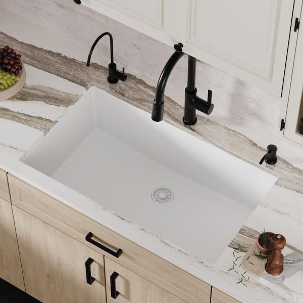 QU- 812 Quartz 32.5 in. Large Single Bowl Undermount Kitchen Sink in White