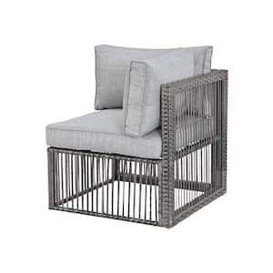 Wicker Lounge Chair with Gray Cushions