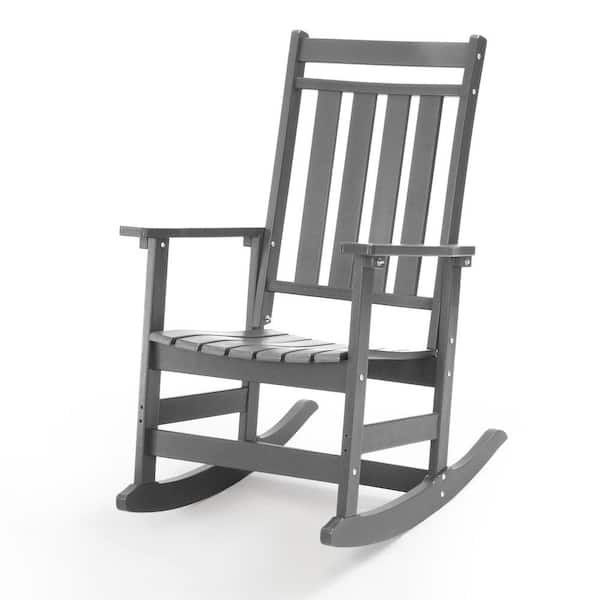 Gray Plastic Outdoor Rocking Chair with Wide Seat