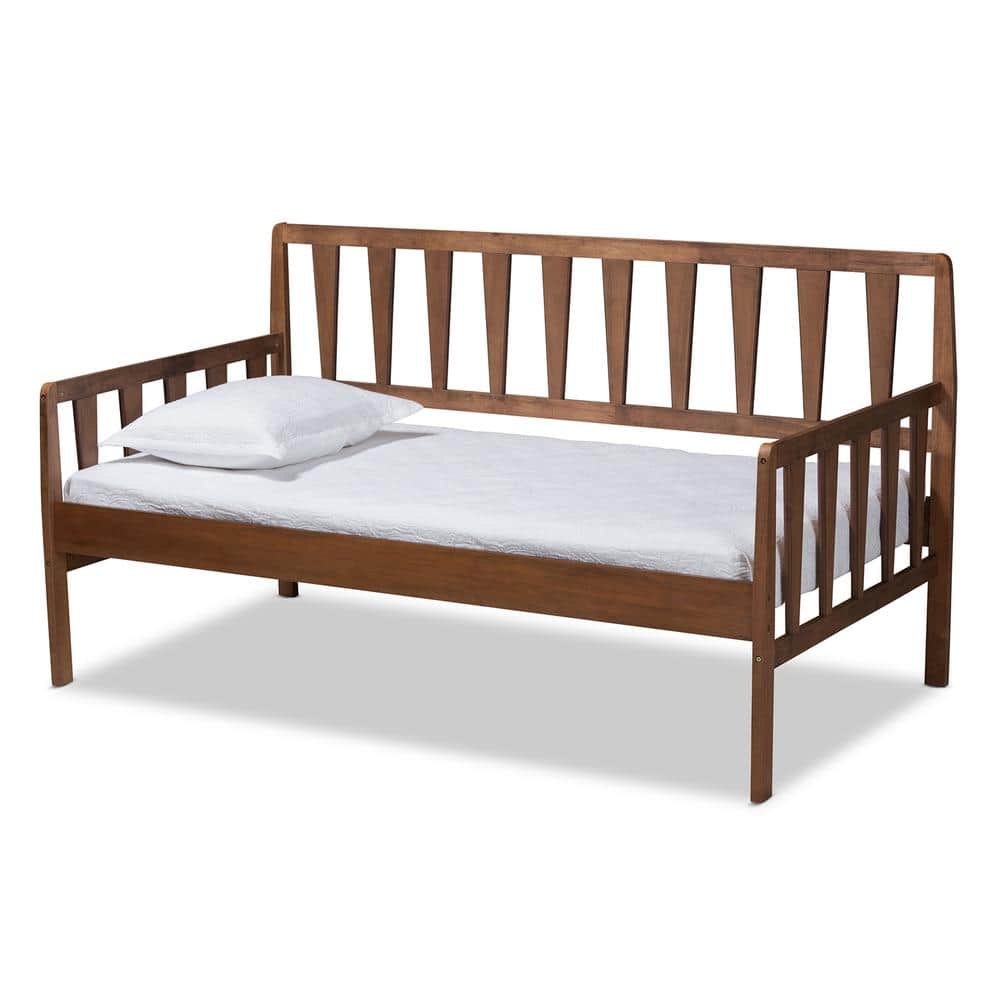 Walnut Brown Twin Wood Daybed with Trundle and Slats