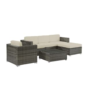 Sea Island 6-Piece Wicker Sectional Seating Set with Sand Cushions