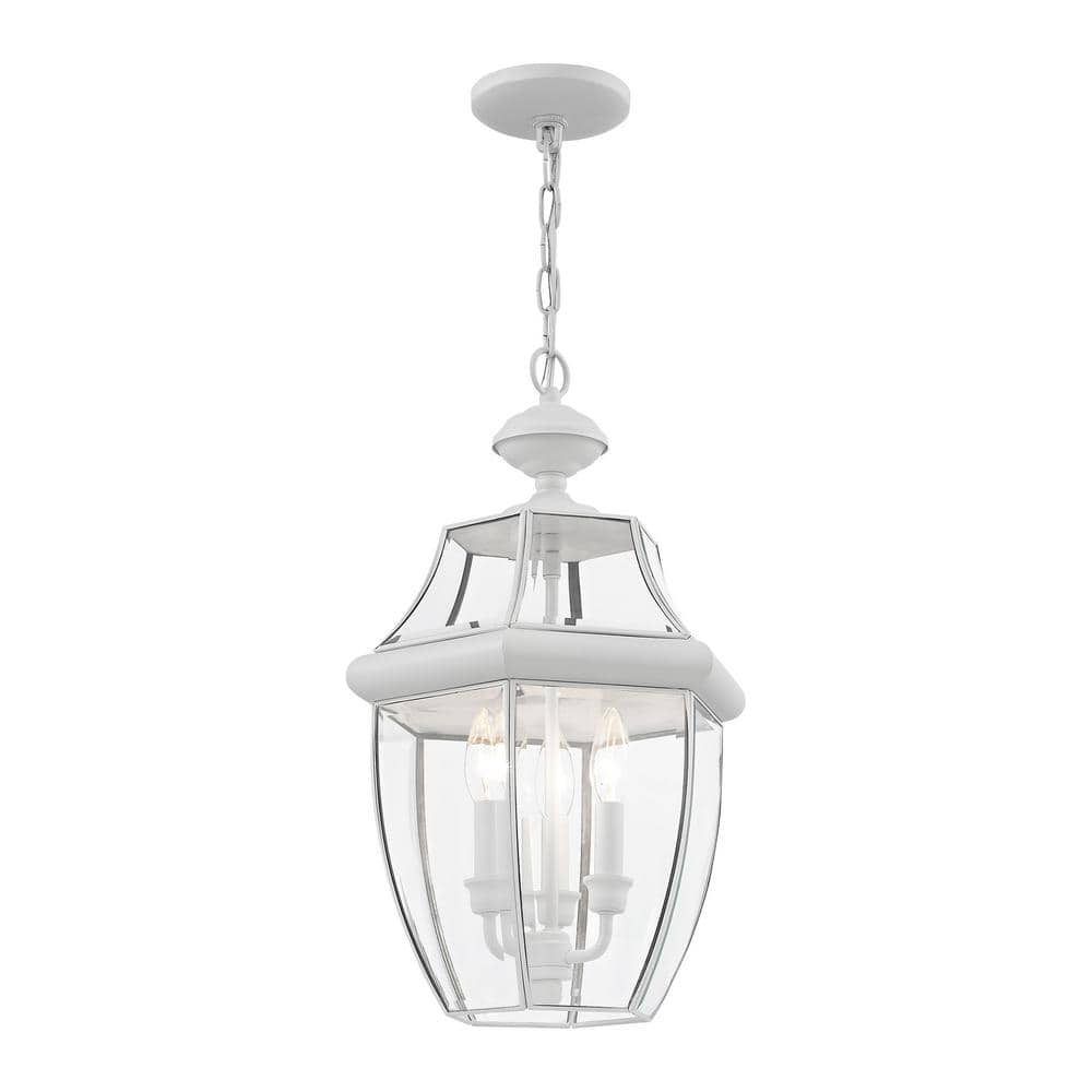 White Brass 3-Light Pendant with Clear Beveled Glass