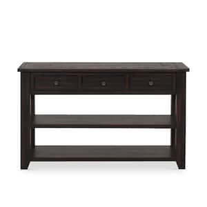 Wren 48.80 in. Black and Brown Rectangle Wood Console Table with 3-Drawers and 2-Tier Shelves