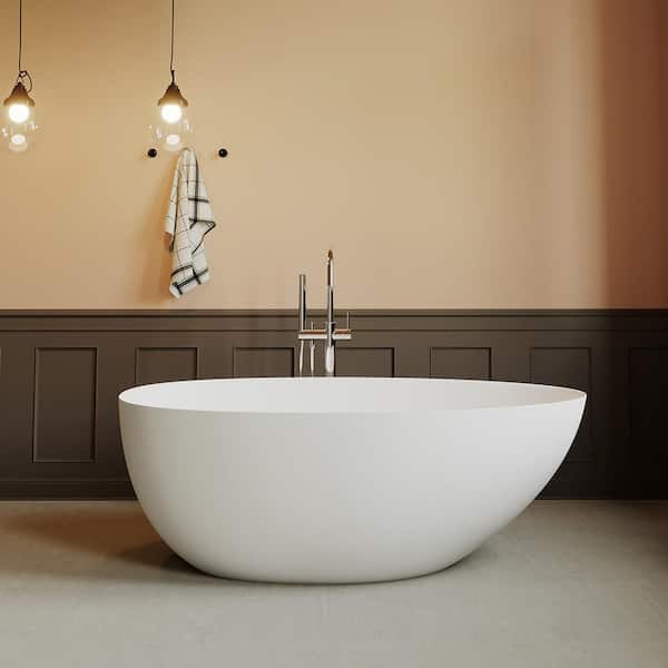 CKB Jeffrey 59 in. x 29.5 in. Stone Resin Freestanding Soaking Bathtub in White