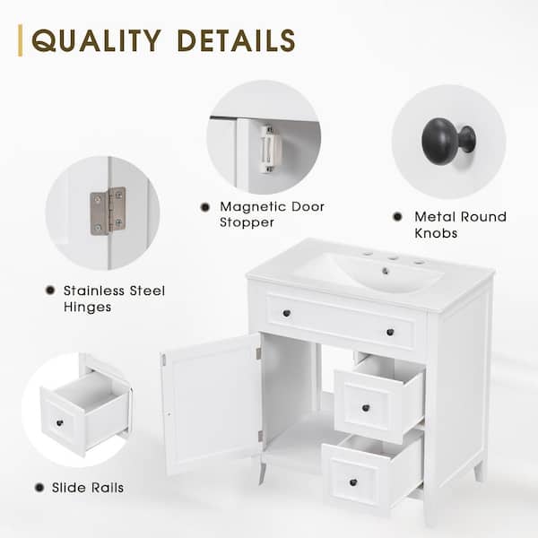 FAMYYT 30 in. W x 18 in. D x 33 in. H Single Sink Solid Wood