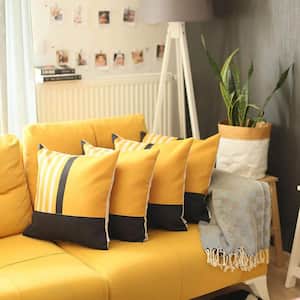 Charlie Set of Four Yellow Striped Zippered Handmade Polyester Throw Pillow 18 in. x 18 in.