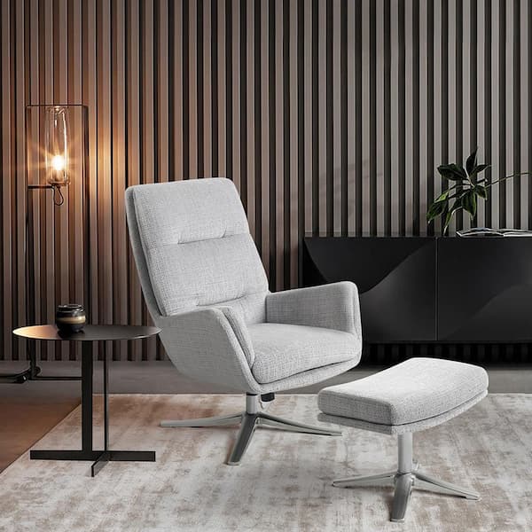 Glimmer Gray Chenille Fabric Upholstery Swivel Arm Chair with Ottoman