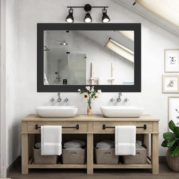 Unbranded 36 in. W x 54 in. H Modern Simple Rectangular Black Wood Frame Bathroom Vanity Mirror Wall Mirror/Floor Mirror
