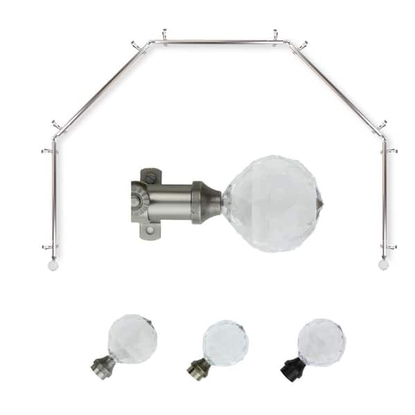 EMOH 13/16" Dia Adjustable 5-Sided Bay Window Curtain Rod 28 to 48" (each side) with Leticia Finials in Satin Nickel
