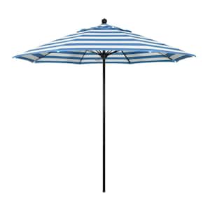 9 ft. Black Aluminum Commercial Market Patio Umbrella with Fiberglass Ribs and Push Lift in Cabana Regatta Sunbrella