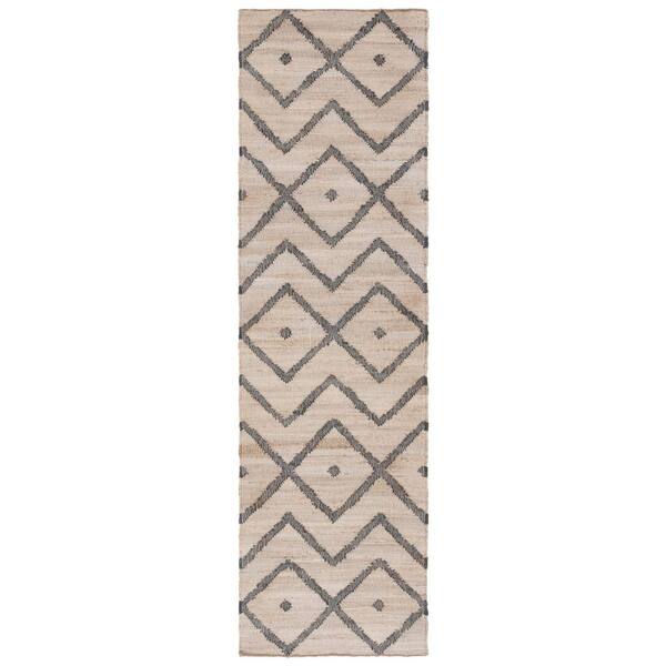 SAFAVIEH Kilim Natural/Charcoal 2 ft. x 8 ft. Geometric Diamonds Runner Rug