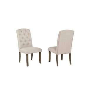 Elise Beige Linen Fabric With Rustic Grey Finish Legs Side Chairs Set of 2