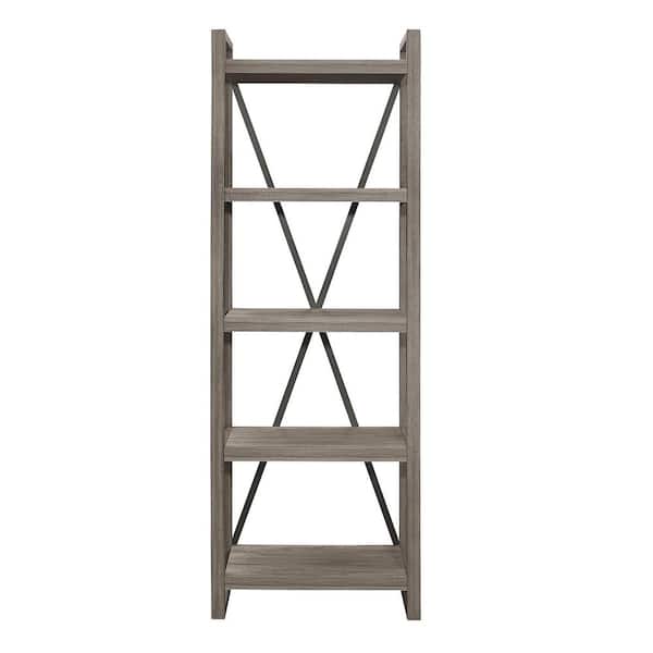 EVERGLADE HOME Loudon 77 in. Weathered Gray Wood 5-Shelves Standard Side Pier/Bookcase