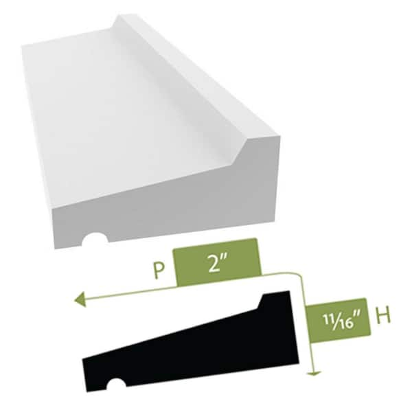 Ekena Millwork 2 in. x 5/8 in. x 96 in. Drip Cap Moulding, PVC