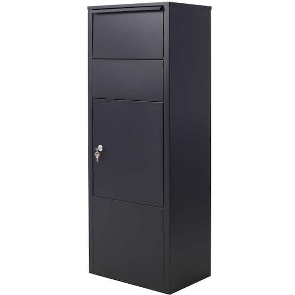Tidoin Black Outdoor Large Package Delivery Parcel Mail Drop Box with Lockable Storage Compartment Heavy-Duty Weatherproof