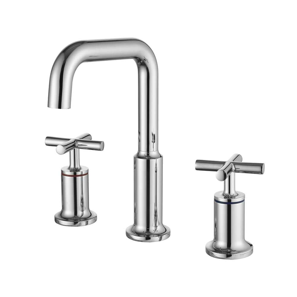 1.8 GPM Brass 8 in. Widespread Double Handle Bathroom Faucet with Water Sup