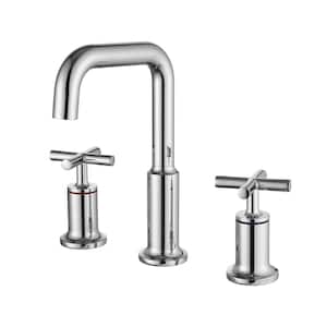 1.8 GPM Brass 8 in. Widespread Double Handle Bathroom Faucet with Water Supply Hoses and Quick Connected Hose in Chrome