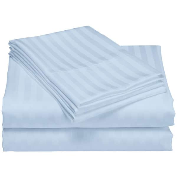 Unbranded 4-Piece 1200-Thread Count 100% Egyptian Cotton Deep Pocket Stripe Bed Sheets (Full, Blue)