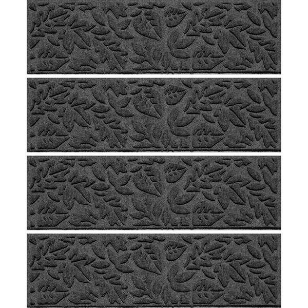 Bungalow Flooring Waterhog Fall Day 8.5 in.x 30 in. PET Polyester Indoor Outdoor Stair Tread Cover (Set of 4) Charcoal