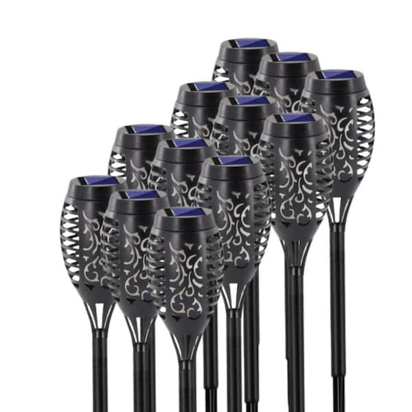 Misopily 12 Pack Black ABS Solar Torch Lights with Flickering Flame Waterproof Outdoor Garden Yard Patio Decorations