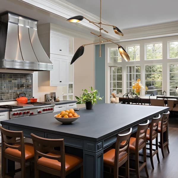Toltehcwe Modern 4-Light Sputnik Chandelier with Brass and Black Shade Industrial Adjustable Linear Lamp for Dining Room