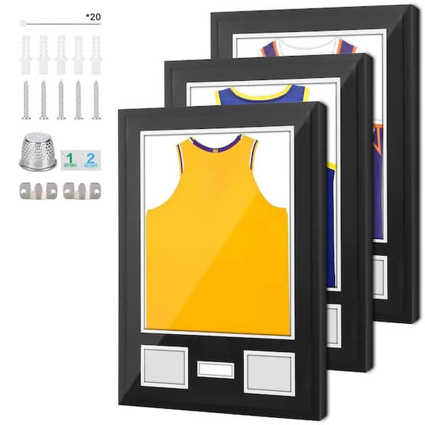 Jersey Frame Display Case, Black 23.6 in. x 31.5" Jersey Frame, Jersey Display Case, Wood, for Photos&Signature (3-Pack)