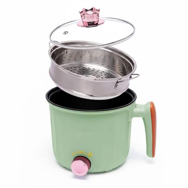 1.8 L Green Non-Stick Electric Stock Pot Stainless Steel Steamer Rapid Cooker with Temperature Control Rotary