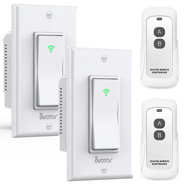 10 Amp Smart Single-Pole Push Button Wi-Fi Timer Rocker Light Switch with Remote Control Alexa/Google Home White 2-Pack