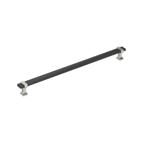 Overton 12-5/8 in. (320 mm) Center-to-Center Modern Brushed Matte Black/Satin Nickel Bar Cabinet Pull