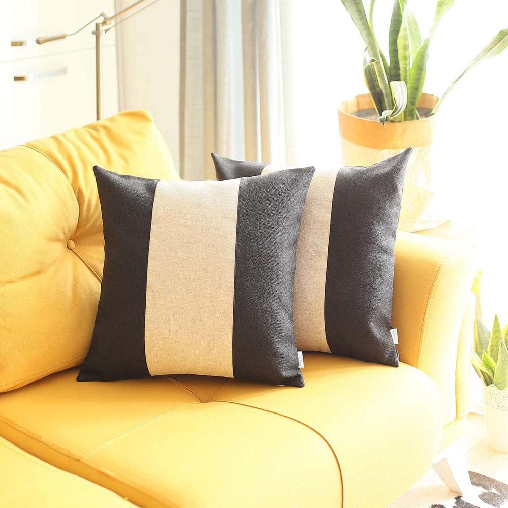 Handcrafted Black and Ivory Polyester Euro Throw Pillow Covers, 18 x 18 in, Set of 2