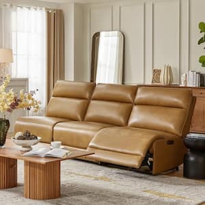 Romano 108 in. Genuine Leather Power Reclining Corner Sectional Sofa in Camel with USB and Type-C