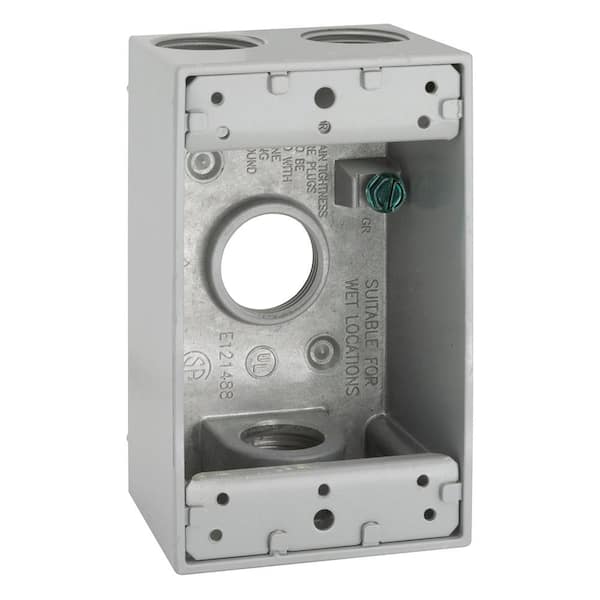 BELL N3R Aluminum Gray 1-Gang Weatherproof Electrical Box, Four Outlets at 3/4 in., with 2 Closure Plugs