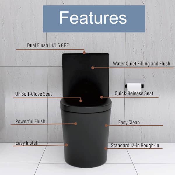 ZXDDMS Rough in 12 in. 1-Piece Toilet 1.1/1.6 GPF Powerful Dual