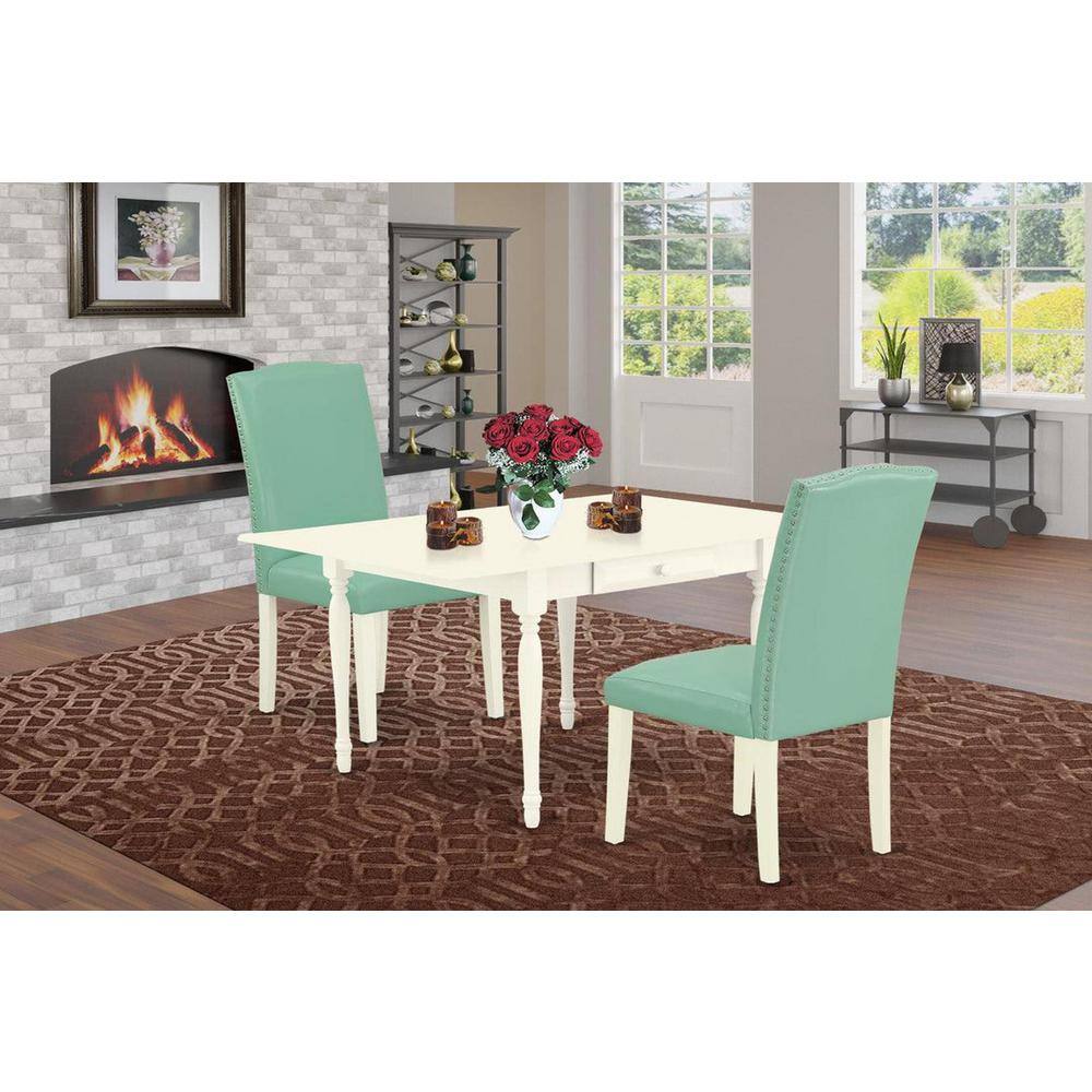 3-Piece Linen White Finish Rectangular Solid Wood Top with Dropleaf Dining Table Set