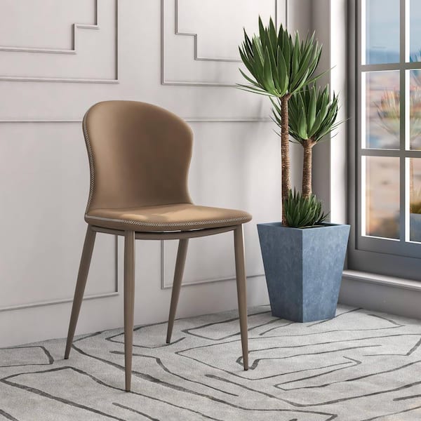 Leisuremod Mosaic Modern Accent Upholstered Dining Chair Foam Cushioned With Metal Legs in Light Brown Set of 4