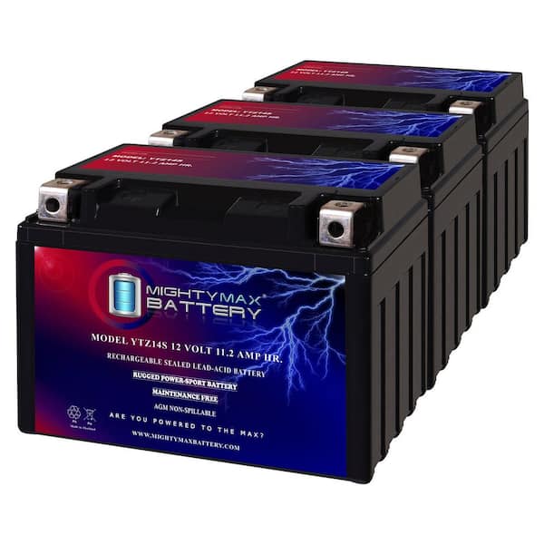 MIGHTY MAX BATTERY YTZ14S 12V 11.2AH Replacement Battery compatible with #GTZ14S KTM / Kawasaki - 3 Pack