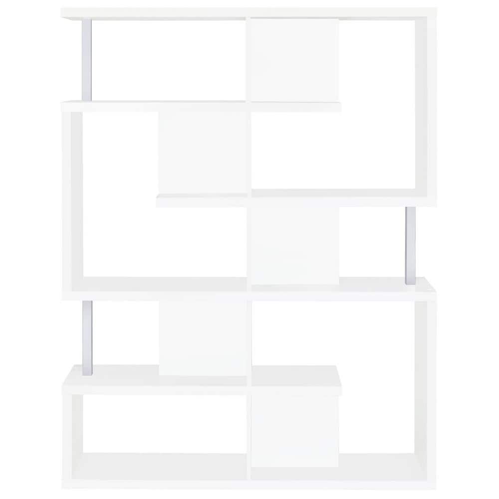 Modern White Zig Zag 5-Tier Bookcase with Chrome Accents