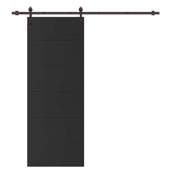 CALHOME Modern Classic 34 in. x 80 in. Black Stained Composite MDF Paneled Sliding Barn Door with Hardware Kit