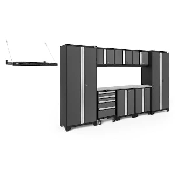 NewAge Products Bold Series 132 in. W x 76.75 in. H x 18 in. D 24-Gauge Steel Garage Cabinet Set in Gray (9-Piece)