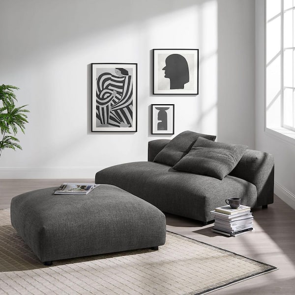 Solace 65.55 in. Armless 2-piece Fabric Modular with Ottoman Sectional Sofa in. Charcoal Gray