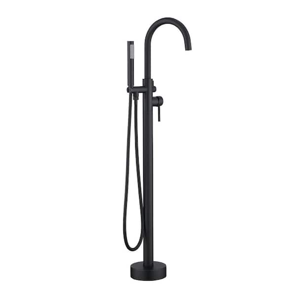 Aurora Decor ACA 1-Handle Freestanding Roman Tub Faucet Bathtub Filler with Mixer Faucet and Swivel Hand Shower in Matte Black
