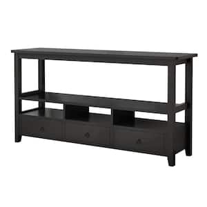 57.8 in. Black Rectangle MDF Console Table with 3-Drawers and 3 Compartments