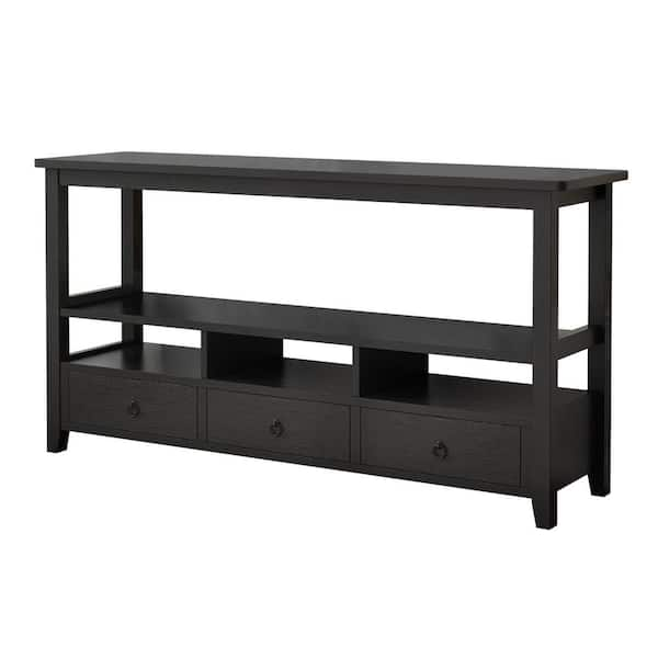 Winado 57.8 In. Black Rectangle MDF Console Table With 3-Drawers And 3 ...