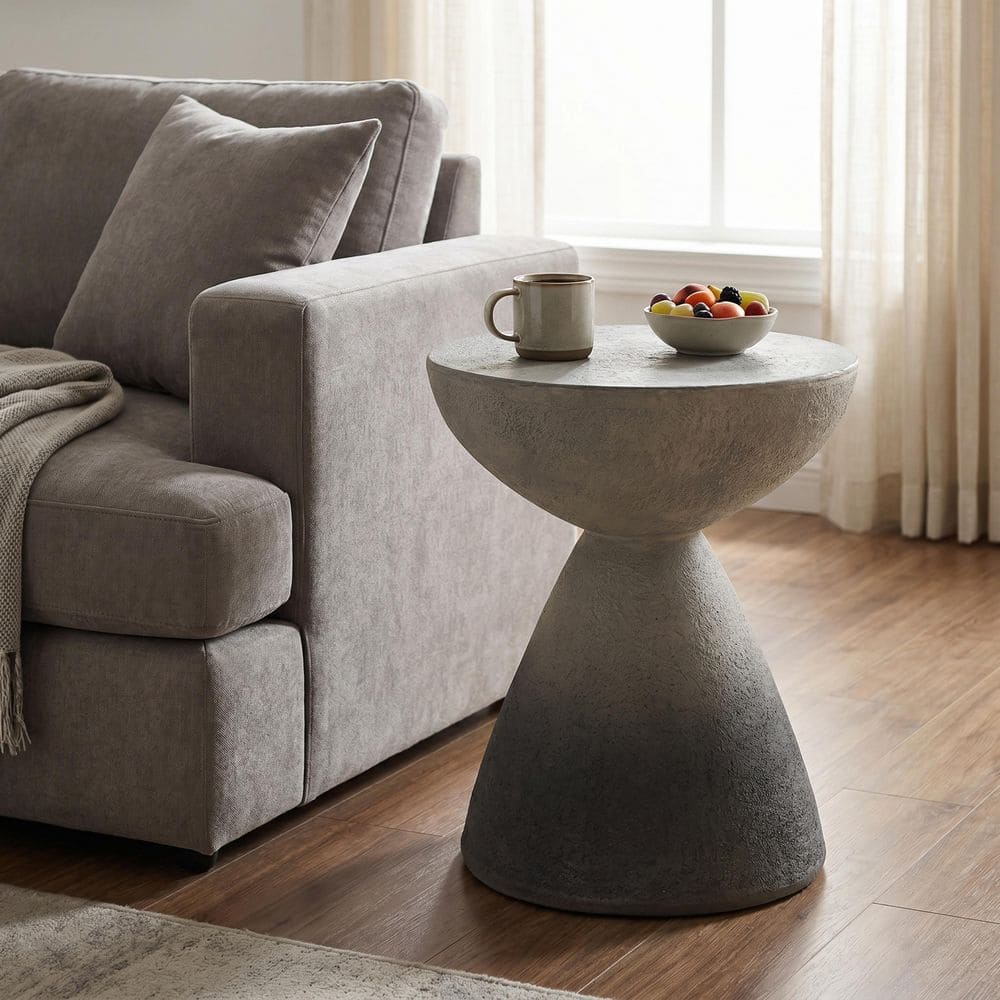 Gradient Grey Indoor/Outdoor Round MGO Concrete Patio Hourglass Side Table price history on PriceWatchPro