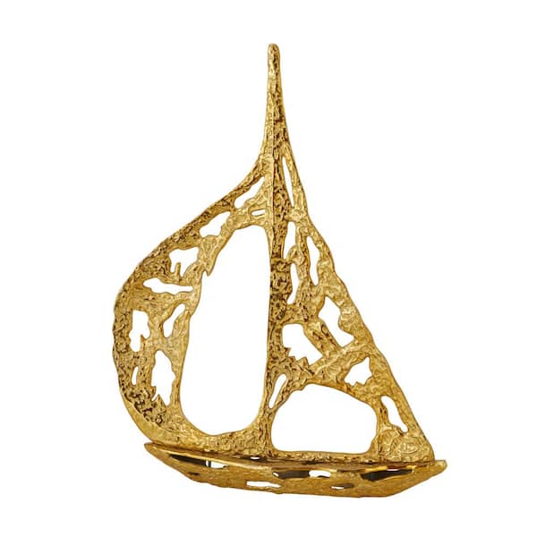 Litton Lane Gold Aluminum Sail Boat Sculpture with Cut out Designs