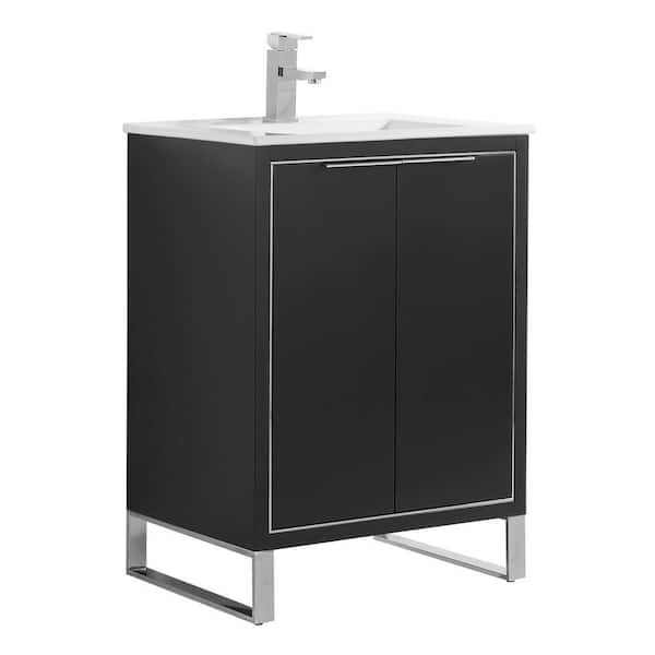 FINE FIXTURES Opulence 24 in. W x 18 in. D x 33.5 in. H Bath Vanity in Black Matte with White Ceramic Top