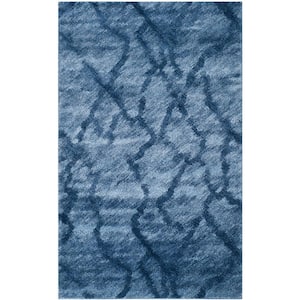 Retro Blue/Dark Blue 4 ft. x 6 ft. Abstract Area Rug